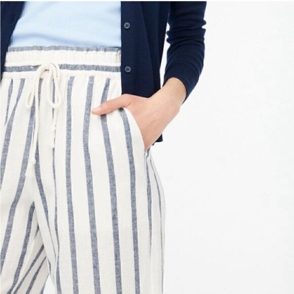 J.Crew Linen Blend Striped Drawstring Waist Wide Leg Cropped Pant | SZ S - Picture 5 of 14